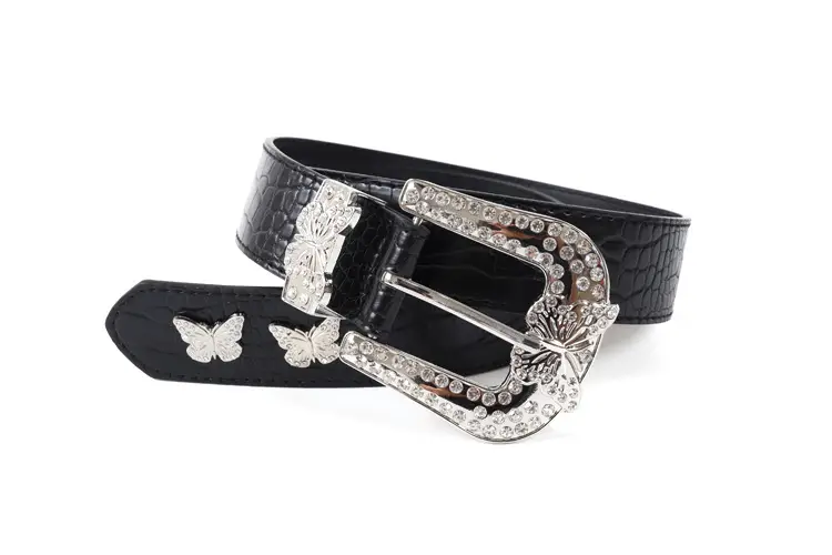 Women's Black Butterfly Belt with Diamond Buckle — feature 5