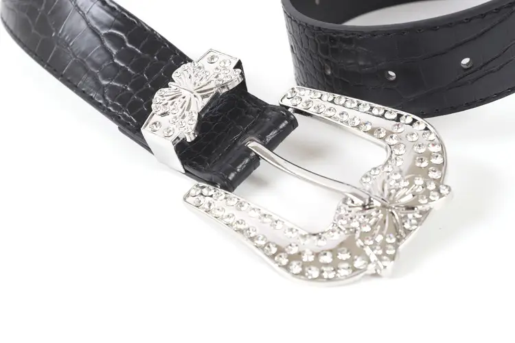 Women's Black Butterfly Belt with Diamond Buckle — feature 6
