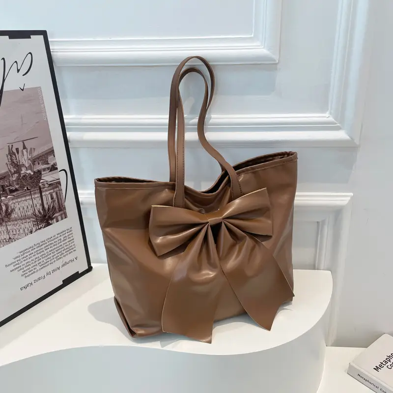 Japanese Korean Style Bow Tote Bag Brown Large Capacity