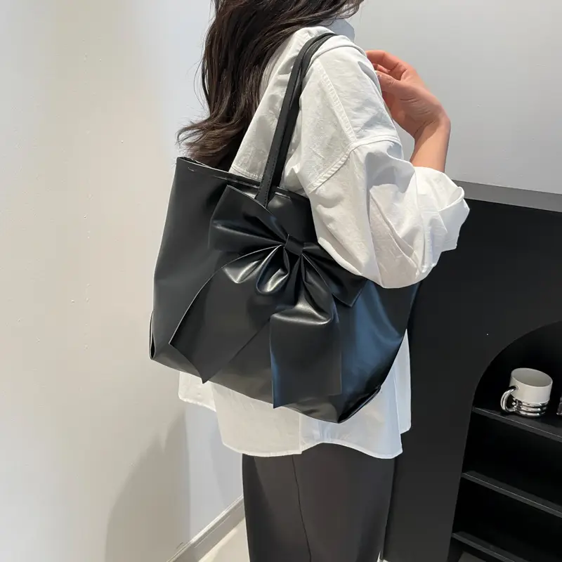Japanese Korean Style Bow Tote Bag Brown Large Capacity