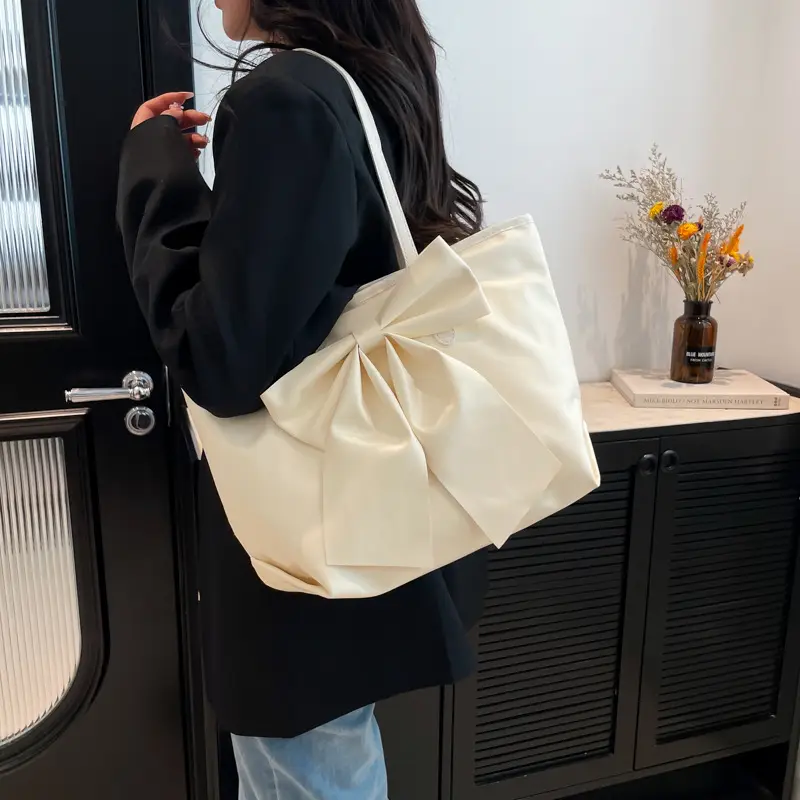 Japanese Korean Style Bow Tote Bag Brown Large Capacity