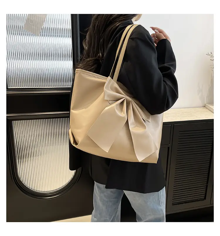 Japanese Korean Style Bow Tote Bag Brown Large Capacity — feature 11