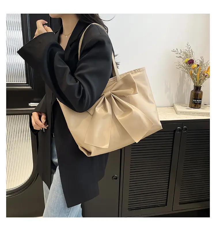 Japanese Korean Style Bow Tote Bag Brown Large Capacity — feature 12