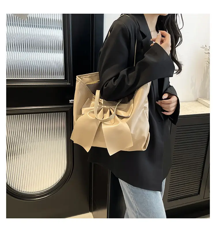 Japanese Korean Style Bow Tote Bag Brown Large Capacity — feature 13