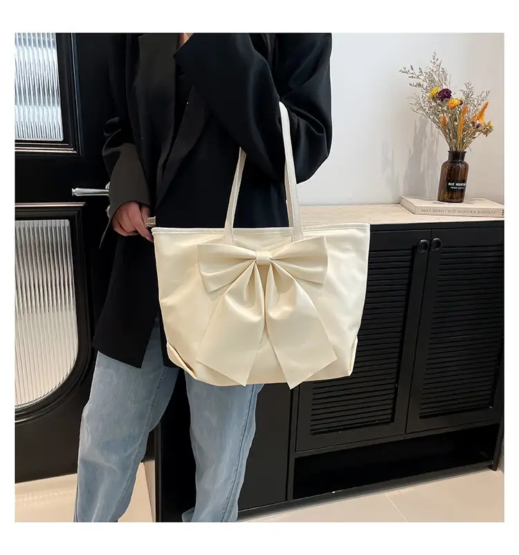 Japanese Korean Style Bow Tote Bag Brown Large Capacity — feature 14