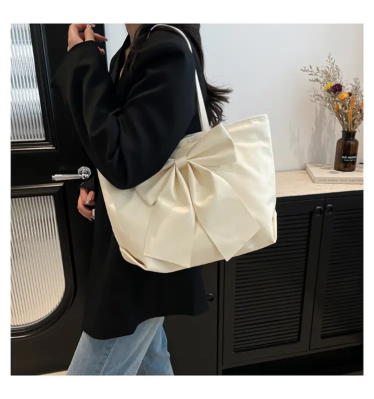 Japanese Korean Style Bow Tote Bag Brown Large Capacity — feature 15