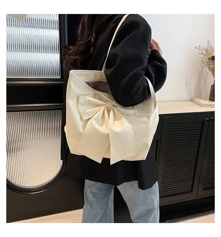 Japanese Korean Style Bow Tote Bag Brown Large Capacity — feature 17