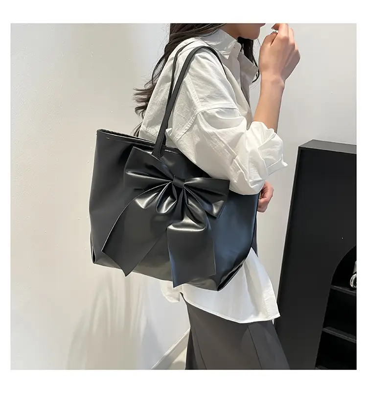 Japanese Korean Style Bow Tote Bag Brown Large Capacity — feature 19