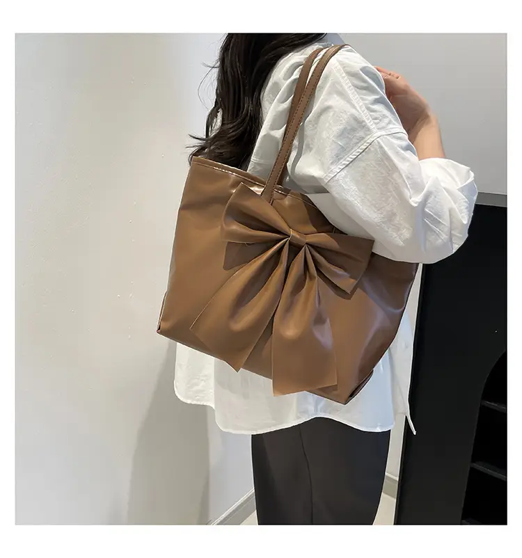 Japanese Korean Style Bow Tote Bag Brown Large Capacity — feature 23