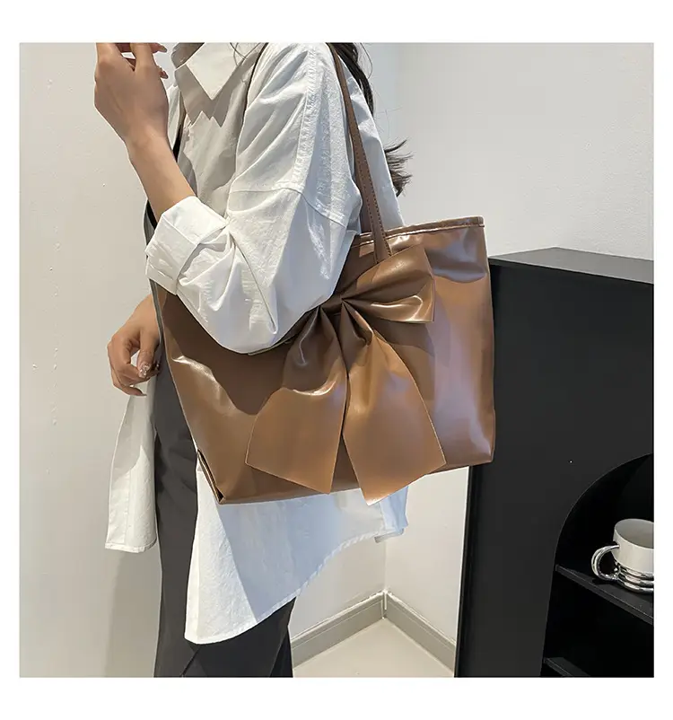 Japanese Korean Style Bow Tote Bag Brown Large Capacity — feature 24