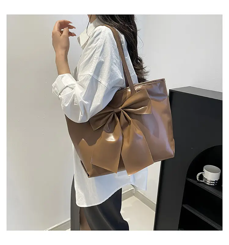 Japanese Korean Style Bow Tote Bag Brown Large Capacity — feature 25