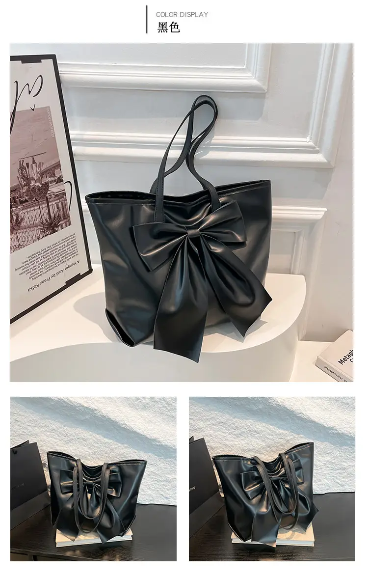 Japanese Korean Style Bow Tote Bag Brown Large Capacity — feature 26