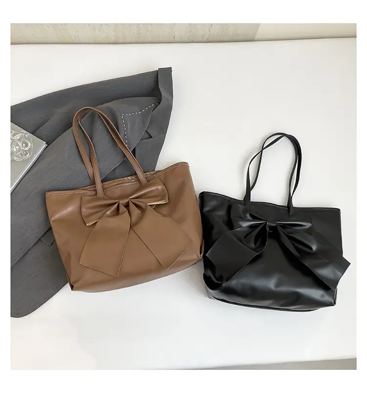 Japanese Korean Style Bow Tote Bag Brown Large Capacity — feature 30