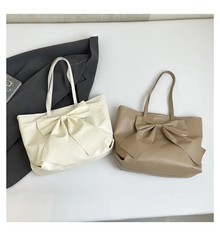 Japanese Korean Style Bow Tote Bag Brown Large Capacity — feature 31