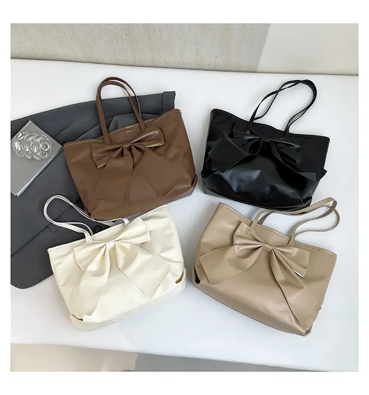 Japanese Korean Style Bow Tote Bag Brown Large Capacity — feature 32