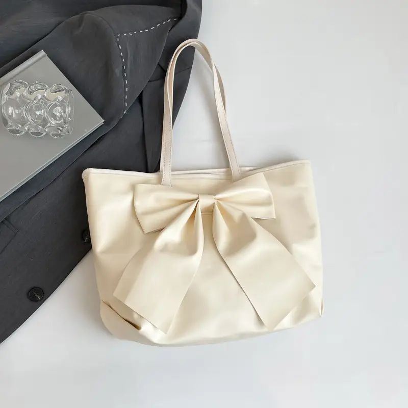 Japanese Korean Style Bow Tote Bag Brown Large Capacity
