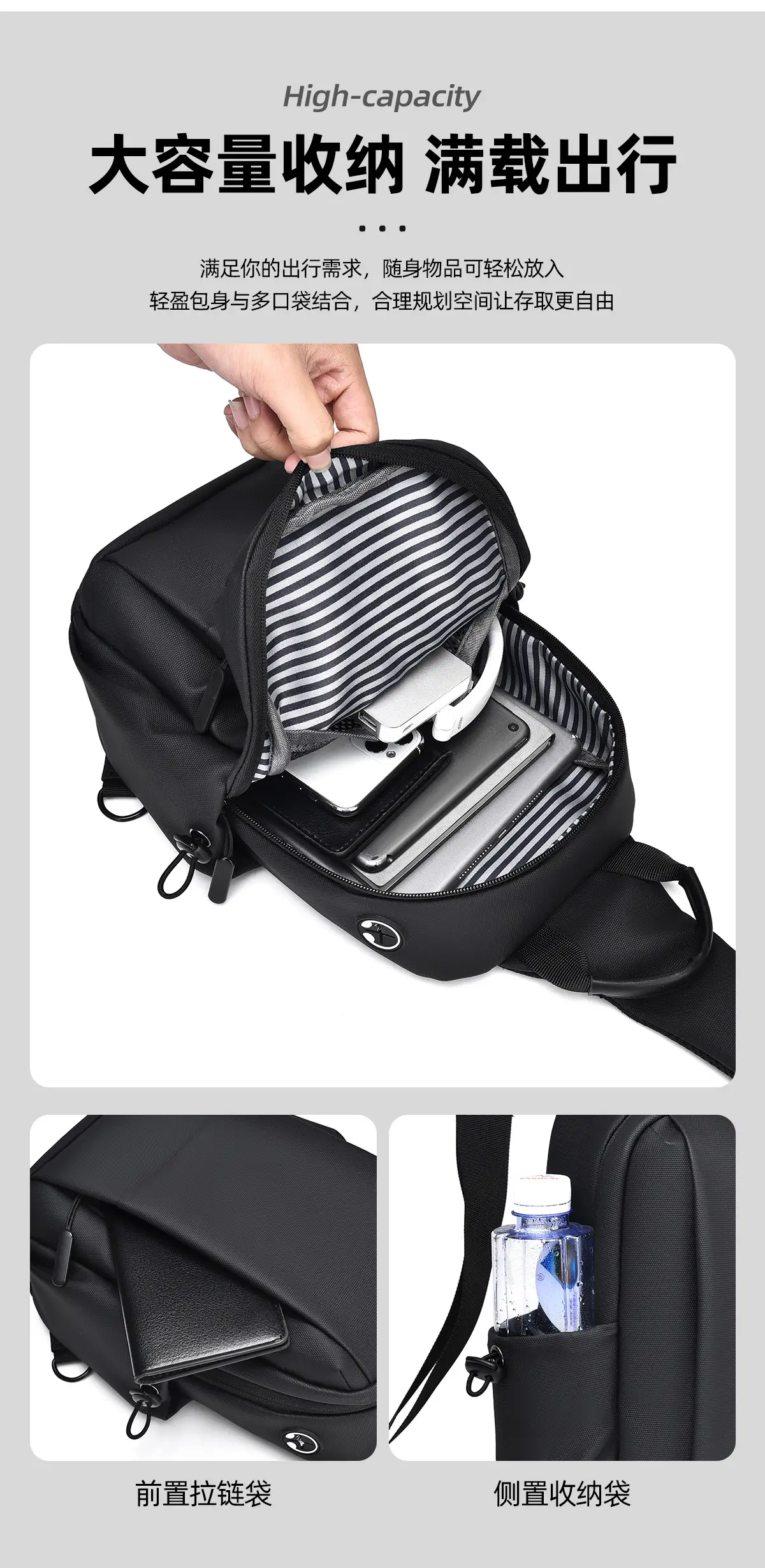 Men's Black Casual Crossbody Bag Lightweight Travel — feature 12