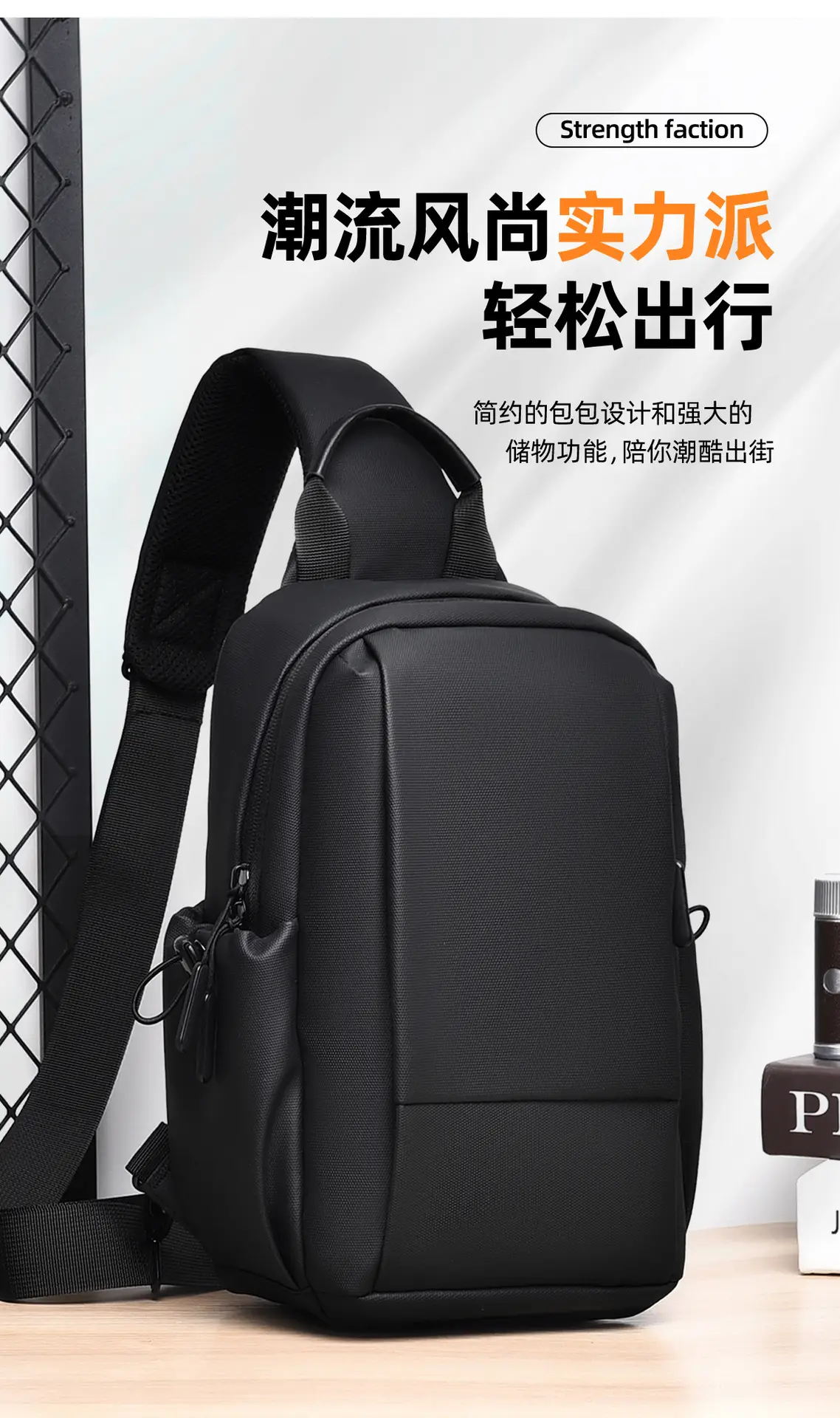 Men's Black Casual Crossbody Bag Lightweight Travel — feature 4