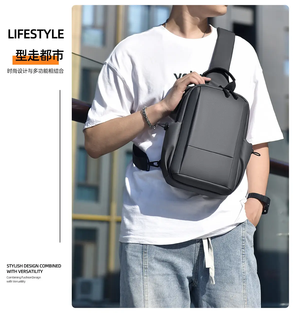 Men's Black Casual Crossbody Bag Lightweight Travel — feature 6