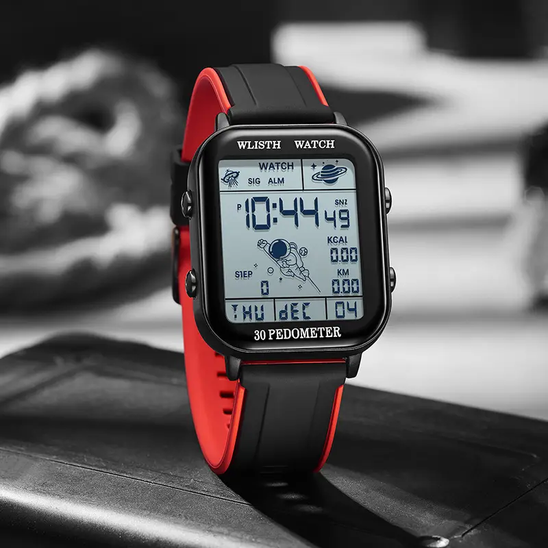 Men's Red Digital Fitness Watch with 30 Meter Display