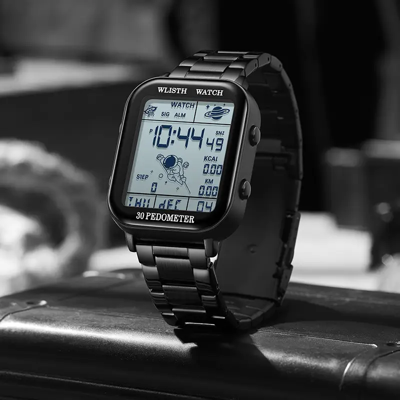 Men's Red Digital Fitness Watch with 30 Meter Display