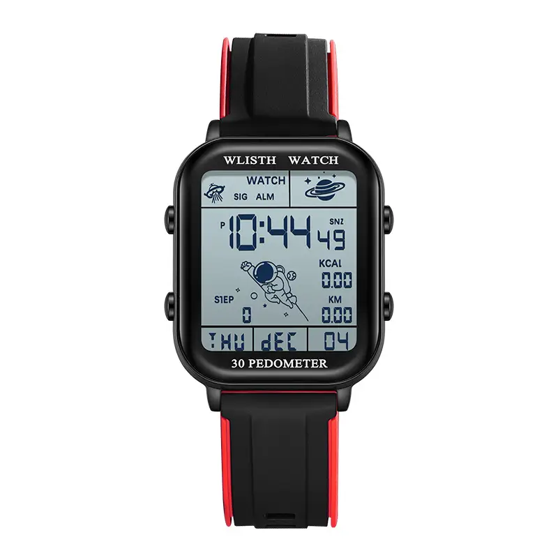 Men's Red Digital Fitness Watch with 30 Meter Display