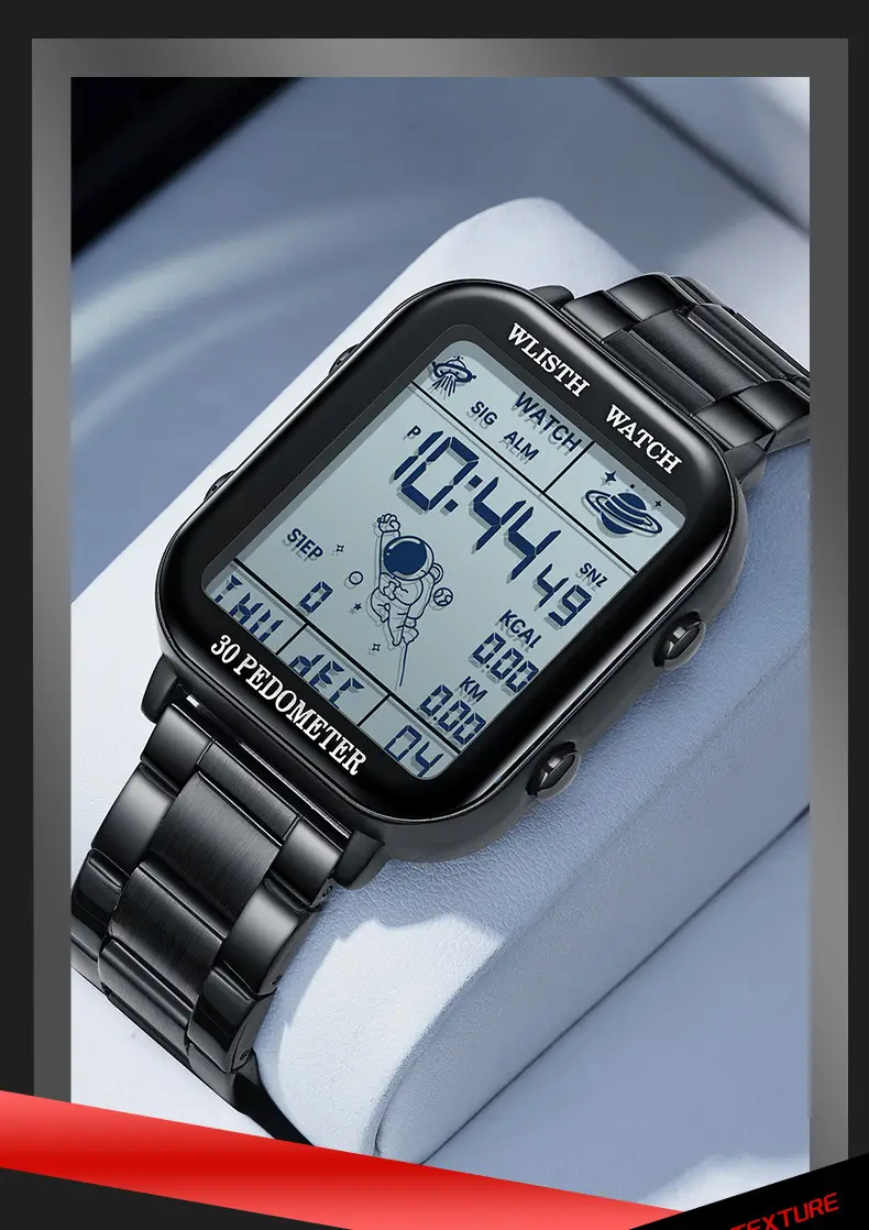 Men's Red Digital Fitness Watch with 30 Meter Display — feature 5