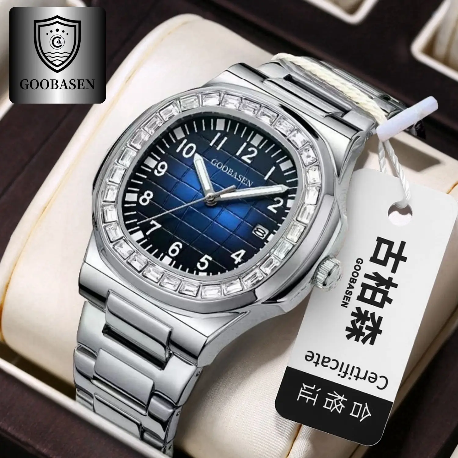 Guberson Square Watch with Calendar Quartz Black Leather Strap - Image 7