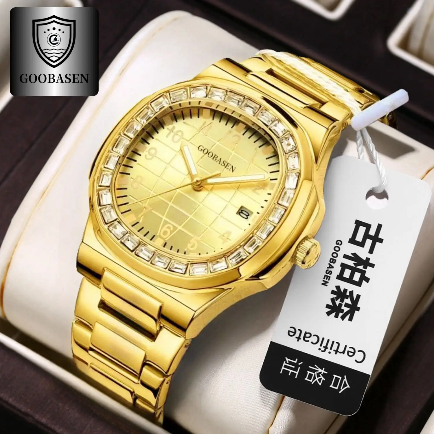 Guberson Square Watch with Calendar Quartz Black Leather Strap - Image 9