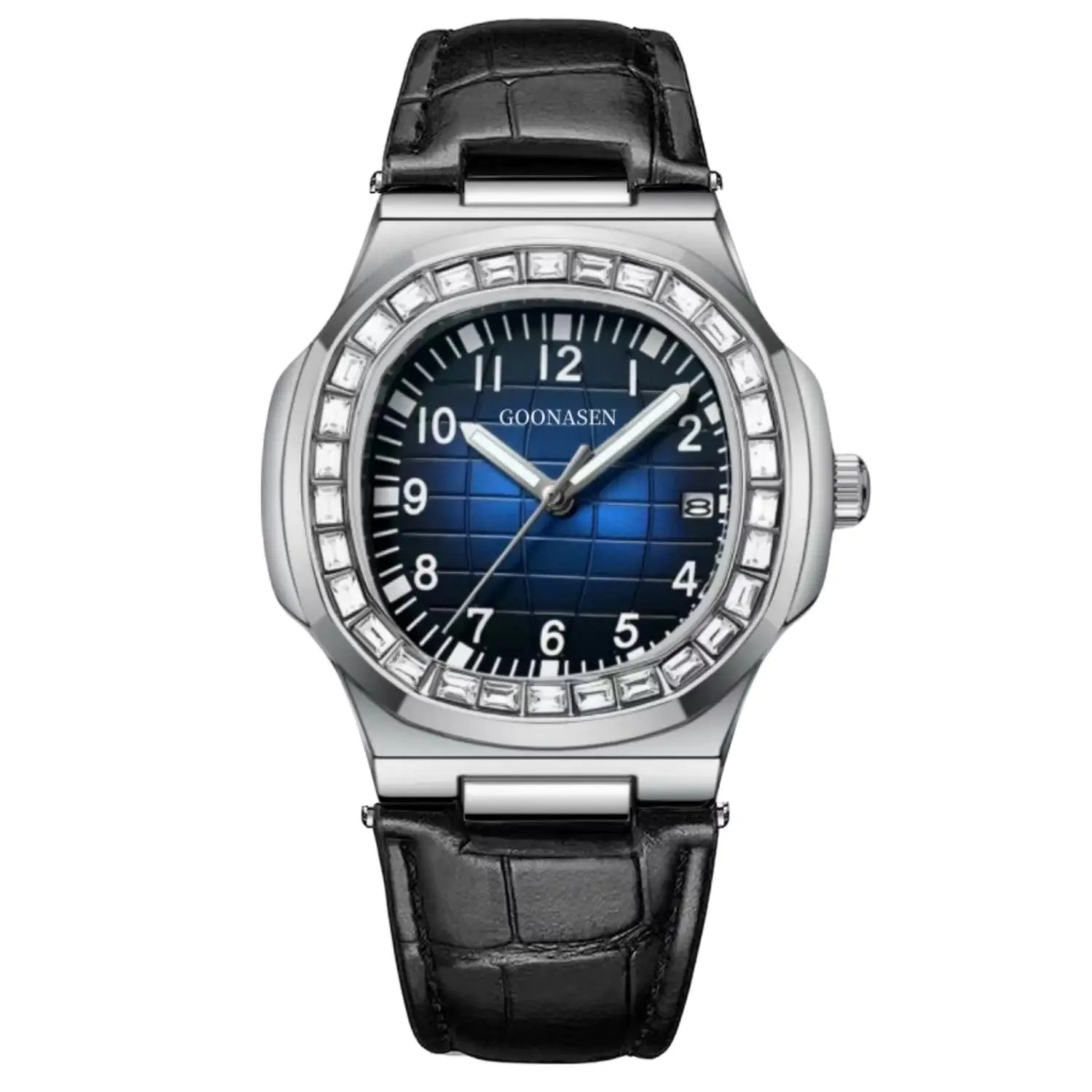 Guberson Square Watch with Calendar Quartz Black Leather Strap - Image 5