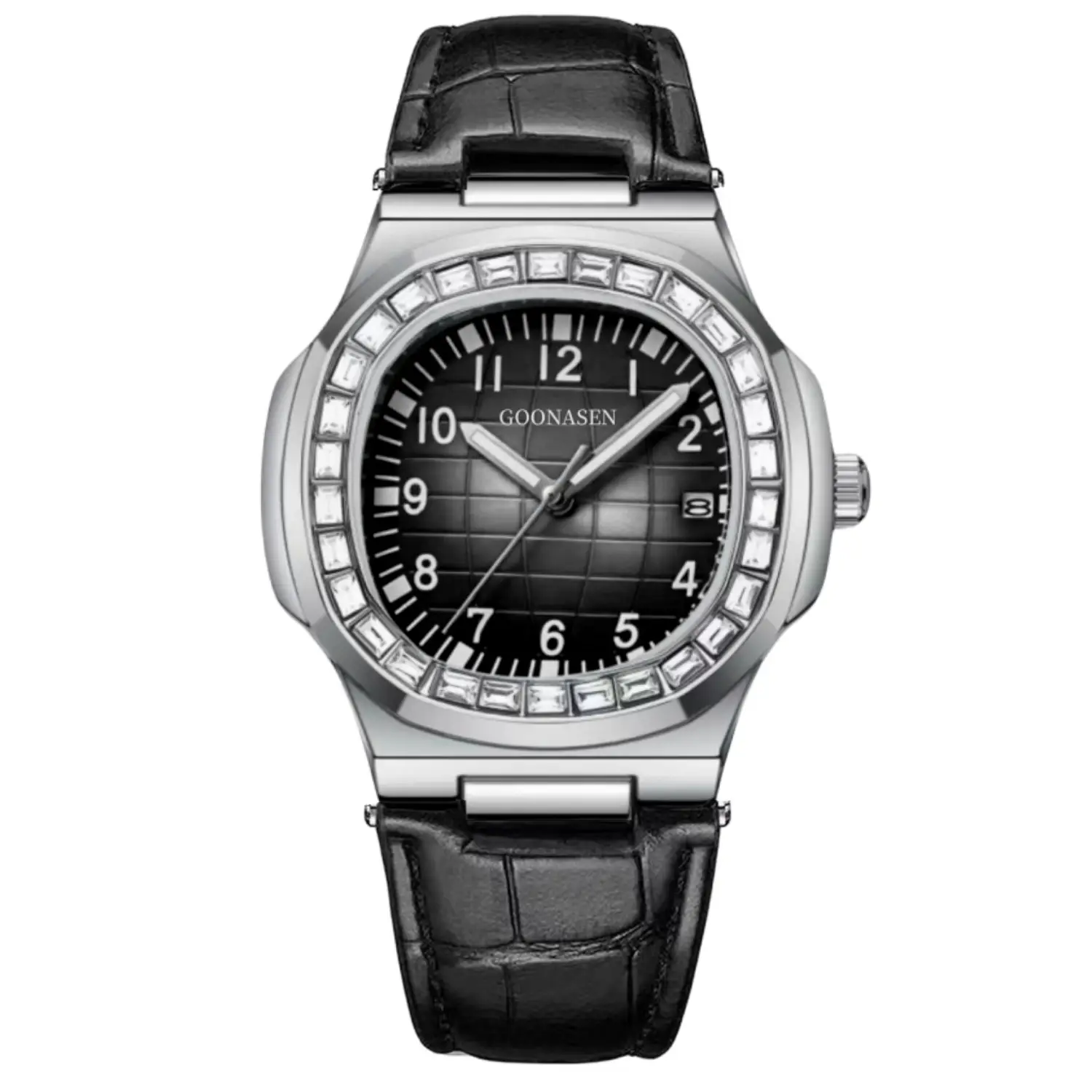 Guberson Square Watch with Calendar Quartz Black Leather Strap - Image 6