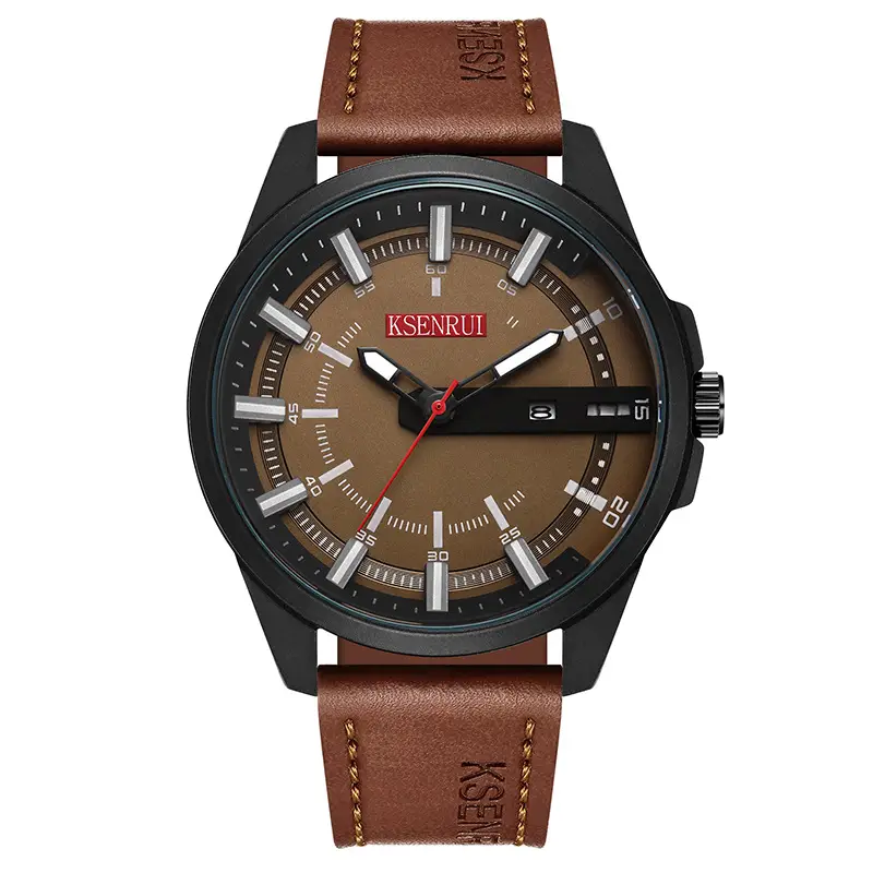 Men's Black Quartz Belt Calendar Watch with Red Second Hand - Image 5