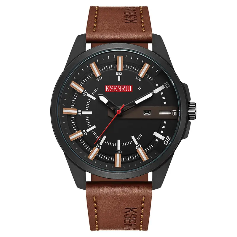 Men's Black Quartz Belt Calendar Watch with Red Second Hand - Image 4