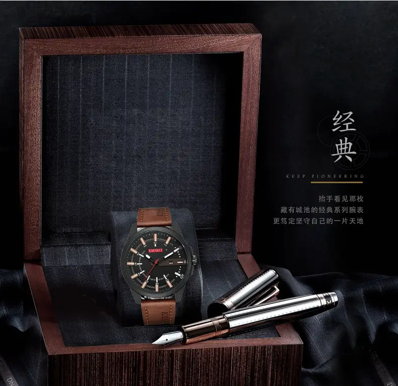 Men's Black Quartz Belt Calendar Watch with Red Second Hand — feature 2