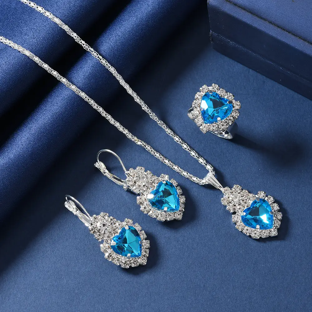 Blue Diamond Heart Jewelry Set for Women - Image 4