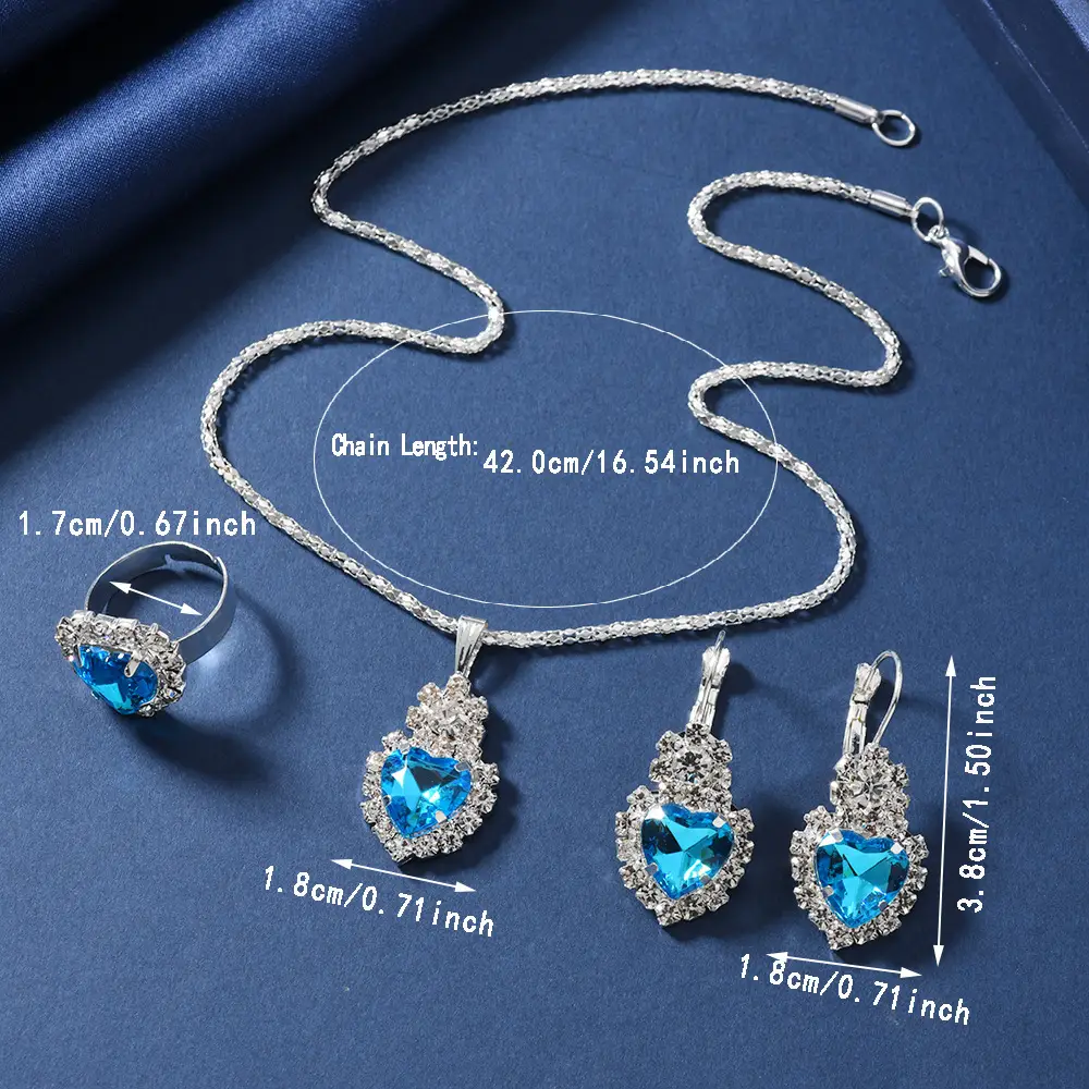 Blue Diamond Heart Jewelry Set for Women - Image 5