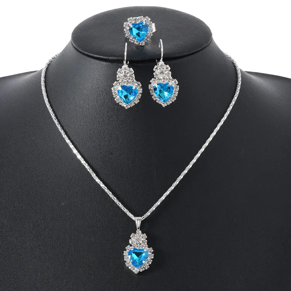Blue Diamond Heart Jewelry Set for Women — feature 1