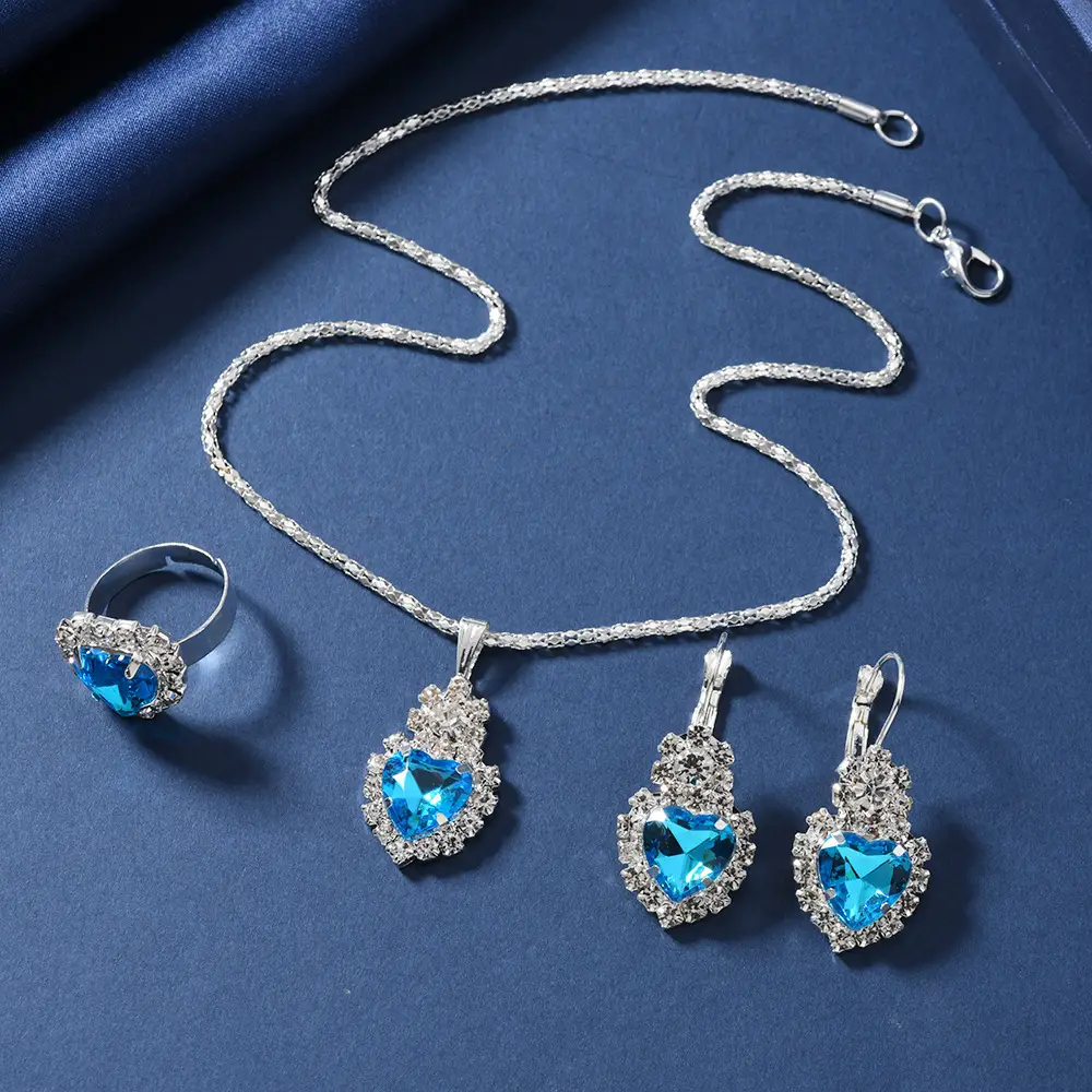 Blue Diamond Heart Jewelry Set for Women — feature 4