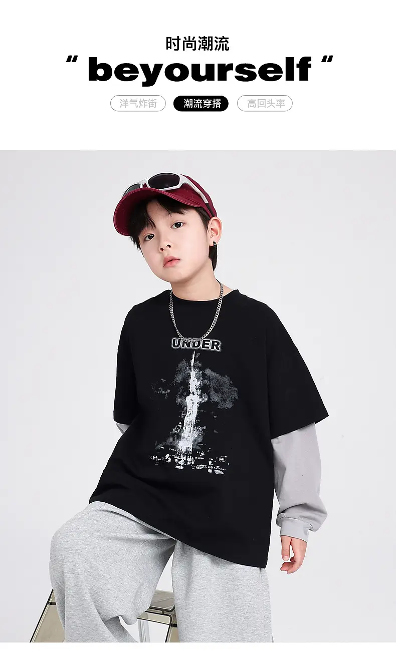 Boys Spring & Autumn Fake Cotton T-Shirt 290G New Style — feature 1