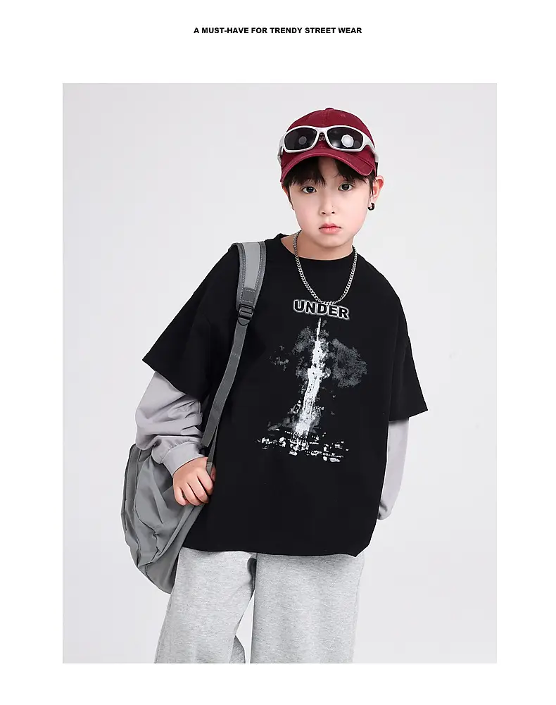 Boys Spring & Autumn Fake Cotton T-Shirt 290G New Style — feature 2