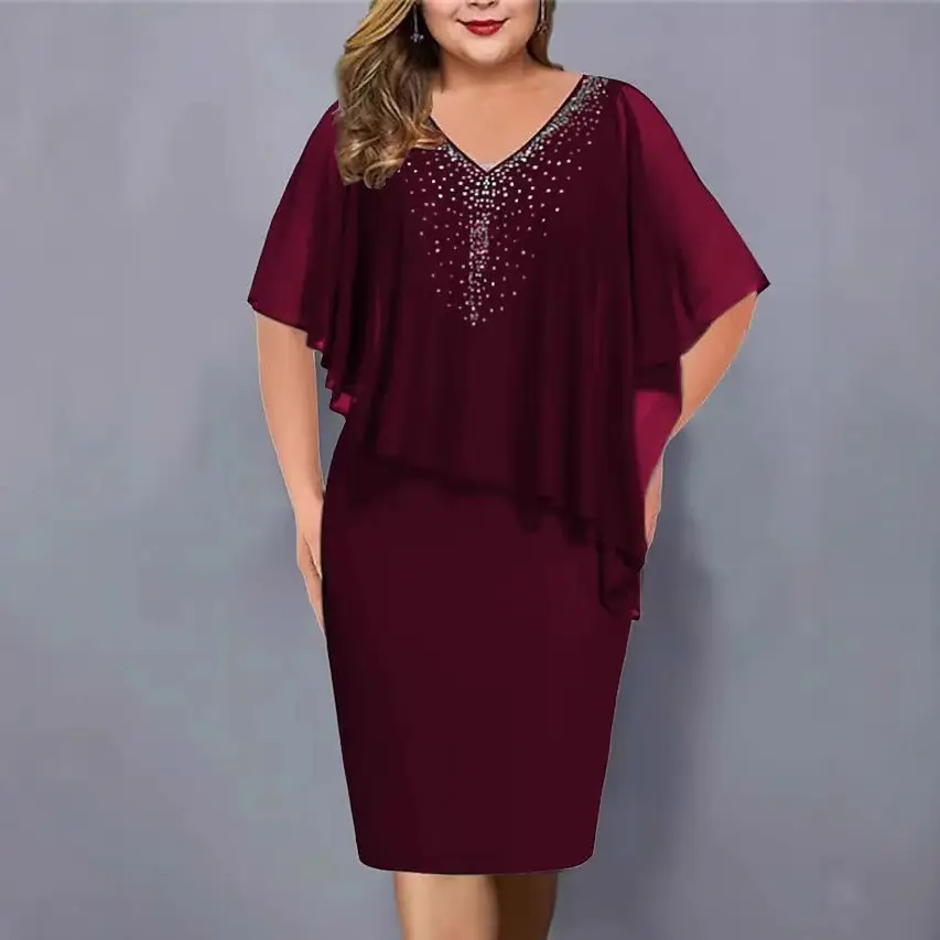 Maroon V-Collar Sleeve Dress for Women Plus Size 2024 - Image 7