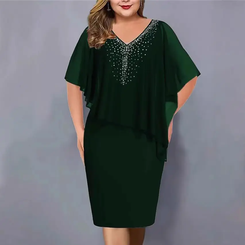 Maroon V-Collar Sleeve Dress for Women Plus Size 2024 - Image 8