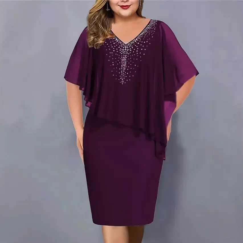 Maroon V-Collar Sleeve Dress for Women Plus Size 2024 - Image 9