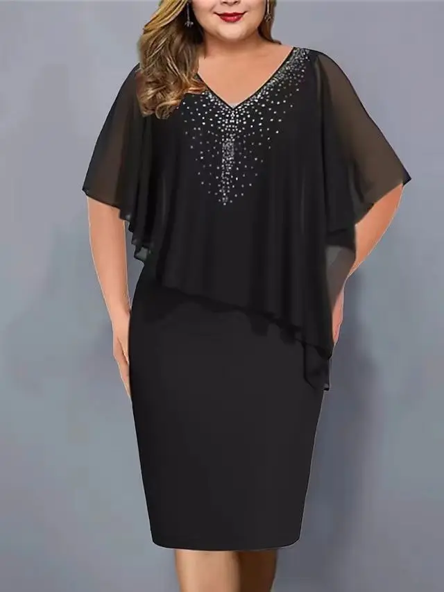 Maroon V-Collar Sleeve Dress for Women Plus Size 2024 — feature 1