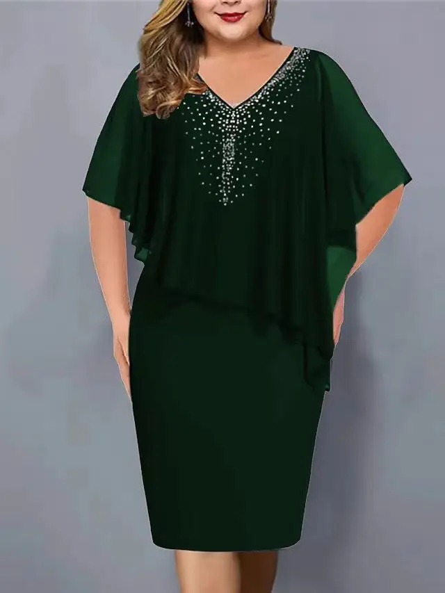 Maroon V-Collar Sleeve Dress for Women Plus Size 2024 — feature 3