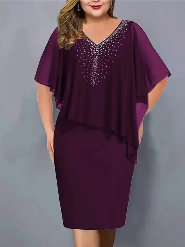 Maroon V-Collar Sleeve Dress for Women Plus Size 2024 — feature 4