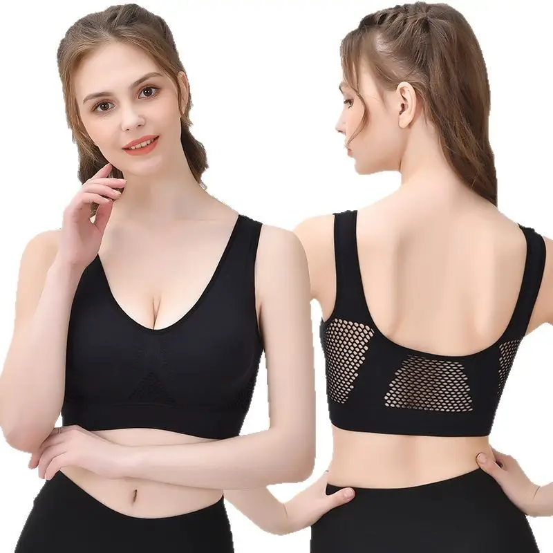 Hollow Mesh Sports Bra Navy Plus Size Breathable - Image 15