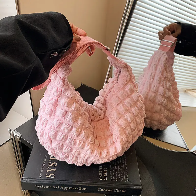 Pink Pleated Shoulder Bag for Women - Image 6