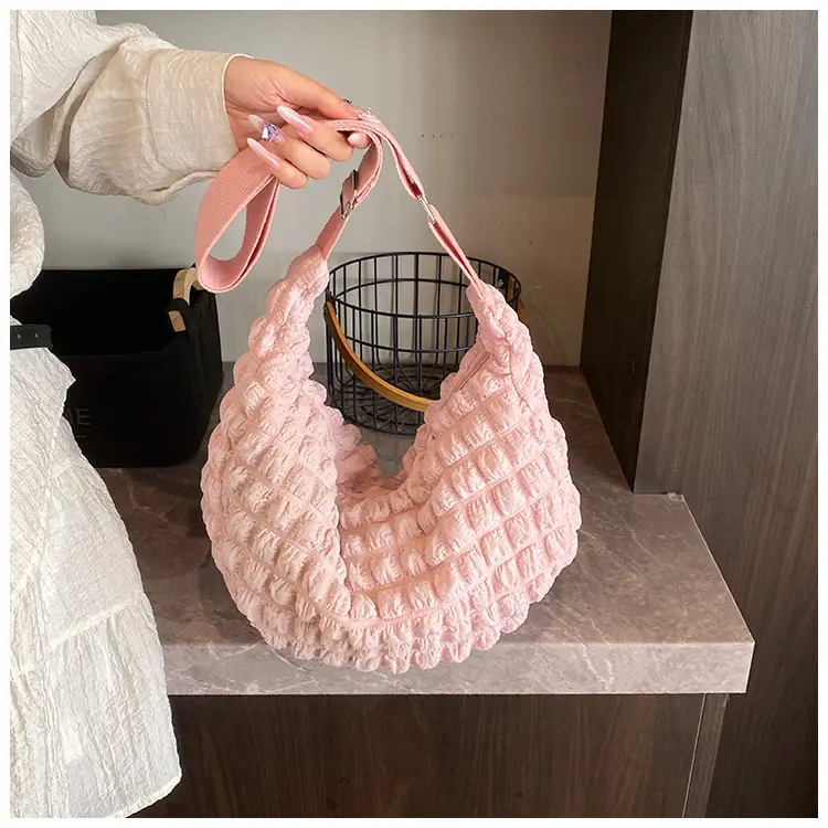 Pink Pleated Shoulder Bag for Women — feature 11