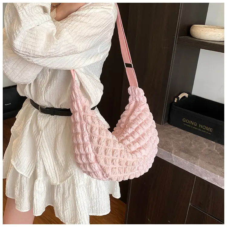 Pink Pleated Shoulder Bag for Women — feature 12